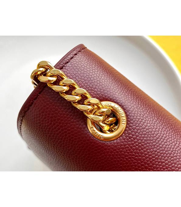YSL Kate Wine Red Original Caviar Veins Leather Golden Chain 24cm Flap Bag-5