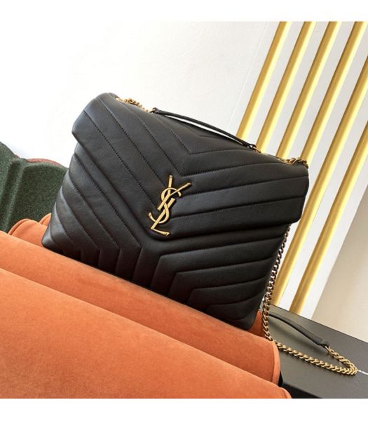 YSL LouLou Black Original Real Leather Golden Metal Medium Messenger Bag