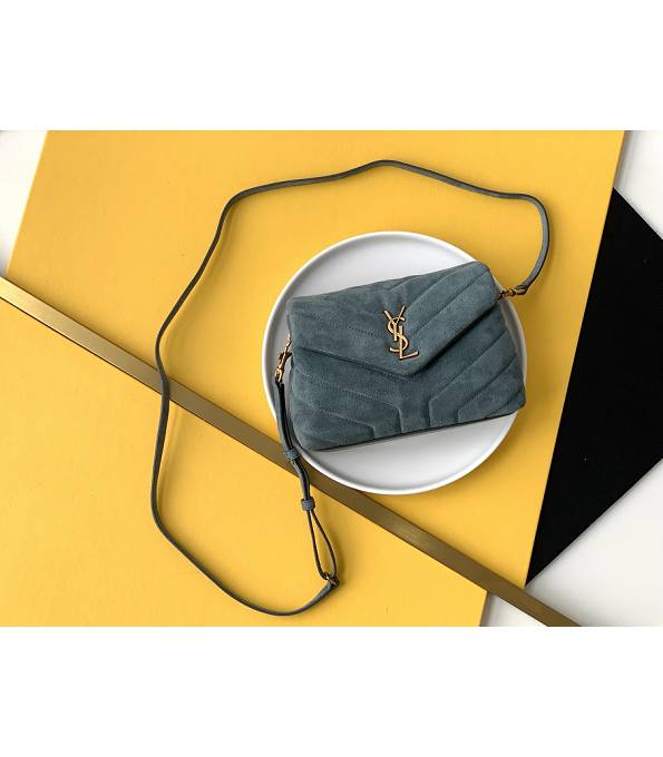 YSL Loulou Grey Green Original Matelasse Scrub Calfskin Leather Golden Metal Mini Shoulder Bag