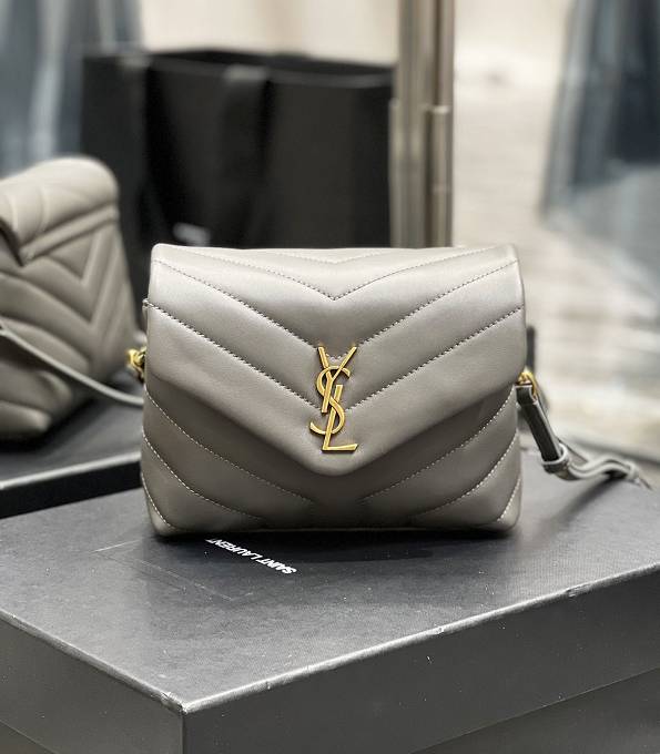 YSL Loulou Grey Original Real Leather Golden Metal Mini Shoulder Bag
