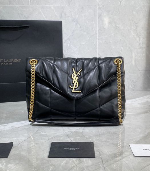 YSL Loulou Puffer Black Original Smooth Lambskin Golden Metal 29cm Shoulder Bag