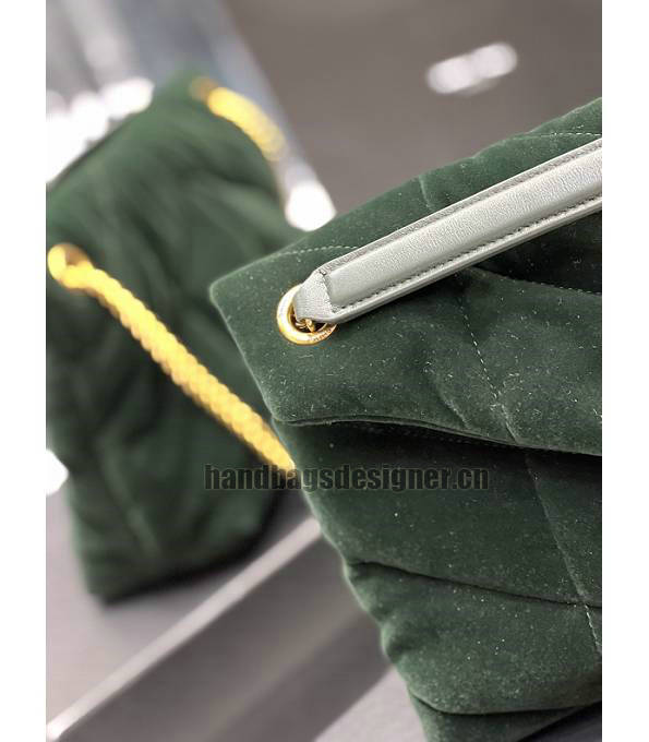 YSL Loulou Puffer Green Original Velvet Leather Golden Chain 29cm Shoulder Bag-3