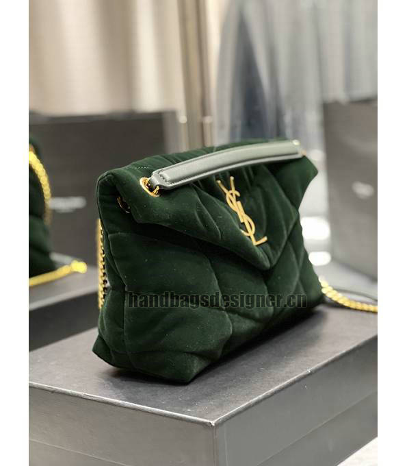YSL Loulou Puffer Green Original Velvet Leather Golden Chain 29cm Shoulder Bag-4