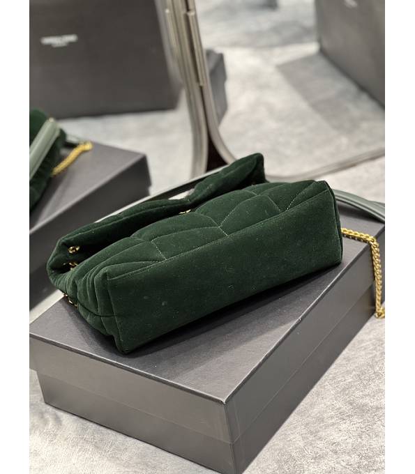 YSL Loulou Puffer Green Original Velvet Leather Golden Chain 29cm Shoulder Bag-5