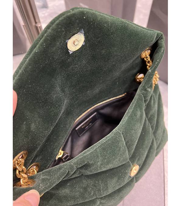 YSL Loulou Puffer Green Original Velvet Leather Golden Chain 29cm Shoulder Bag-7