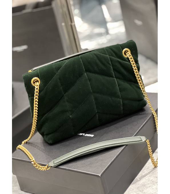 YSL Loulou Puffer Green Original Velvet Leather Golden Chain 29cm Shoulder Bag-8