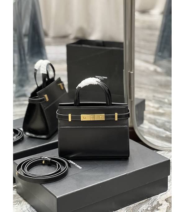 YSL Manhattan Black Original Plain Veins Leather Golden Metal Nano Bag