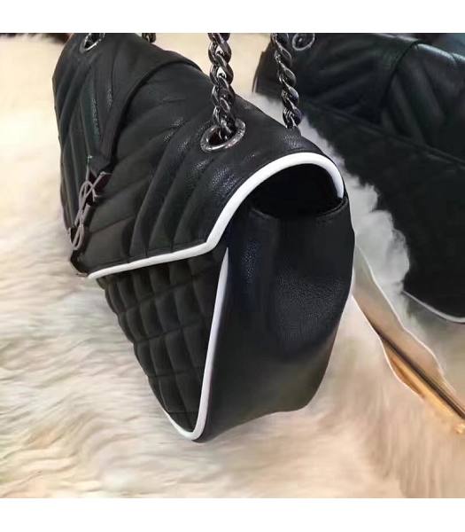 YSL Monogram Black Lithchi Veins Matelasse Leather With White Side 27cm Black Chains Bag-1
