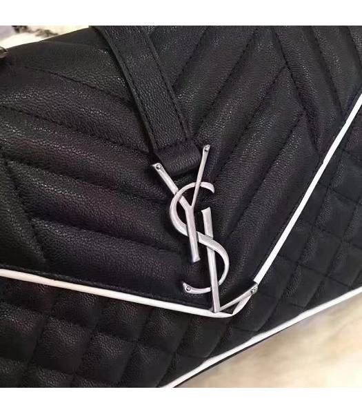 YSL Monogram Black Lithchi Veins Matelasse Leather With White Side 27cm Black Chains Bag-3