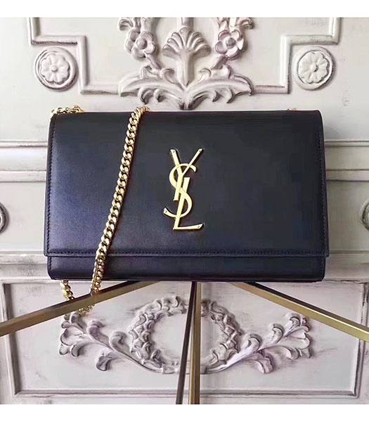 YSL Monogram Black Origianl Calfskin Leather Golden Chains 24cm Shoulder Bag