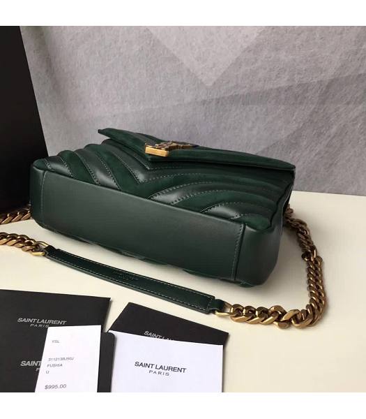 YSL Monogram Green Matelasse Calfskin With Scrub Leather Golden Chains 24cm Top Handle Bag-3