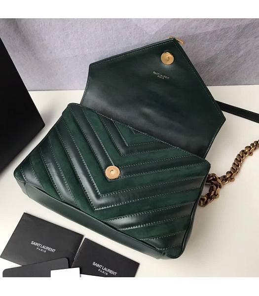 YSL Monogram Green Matelasse Calfskin With Scrub Leather Golden Chains 24cm Top Handle Bag-5