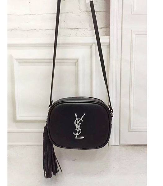 YSL Monogram Lou Camera Black Leather Silver Metal Tassel 17cm Shoulder Bag