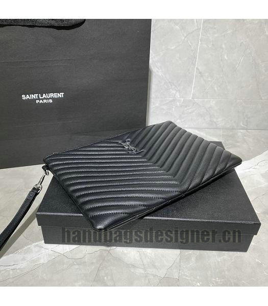 YSL Monogram Matelasse Black Original Real Leather Silver Metal Tablet Pouch-5