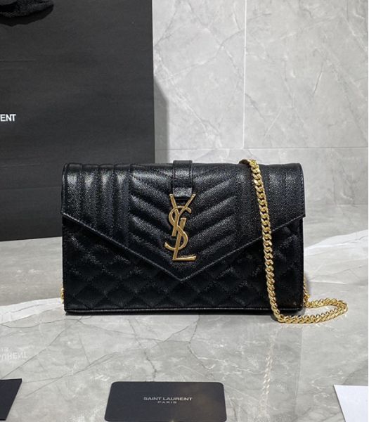 YSL Monogram Woc Black Matelasse Caviar Leather Mini Bag With Golden Chain