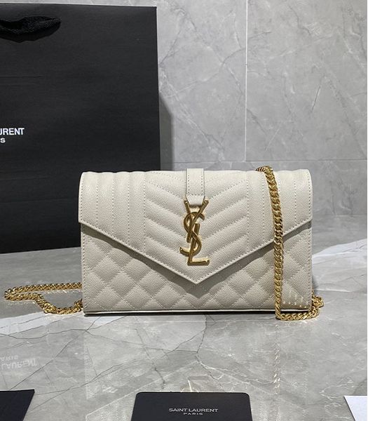 YSL Monogram Woc White Matelasse Caviar Leather Mini Bag With Golden Chain