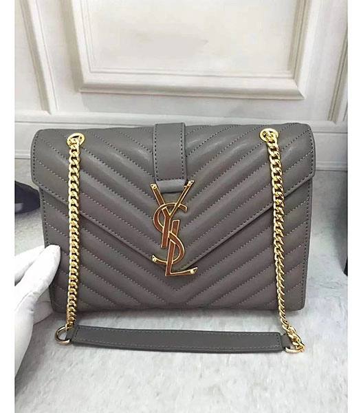 YSL Monogramme Grey Original Origianl Plain Veins Leather Golden Chains 24cm Flap Bag