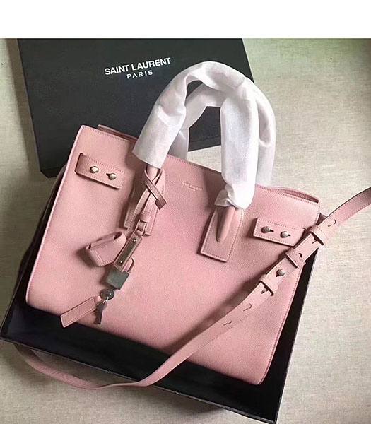 YSL Nano Sac De Jour Pink Litchi Veins Leather Rivet 22cm Tote Shoulder Bag