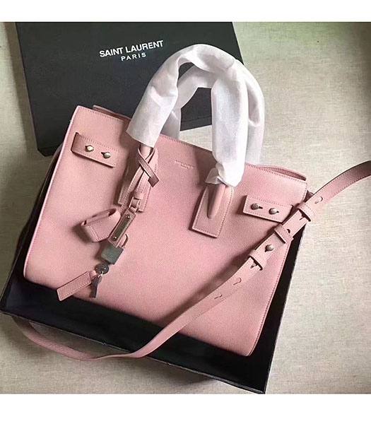 YSL Nano Sac De Jour Pink Litchi Veins Leather Rivet 26cm Tote Shoulder Bag
