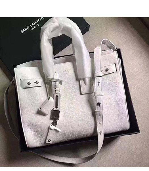 YSL Nano Sac De Jour White Litchi Veins Leather Rivet 32cm Tote Shoulder Bag