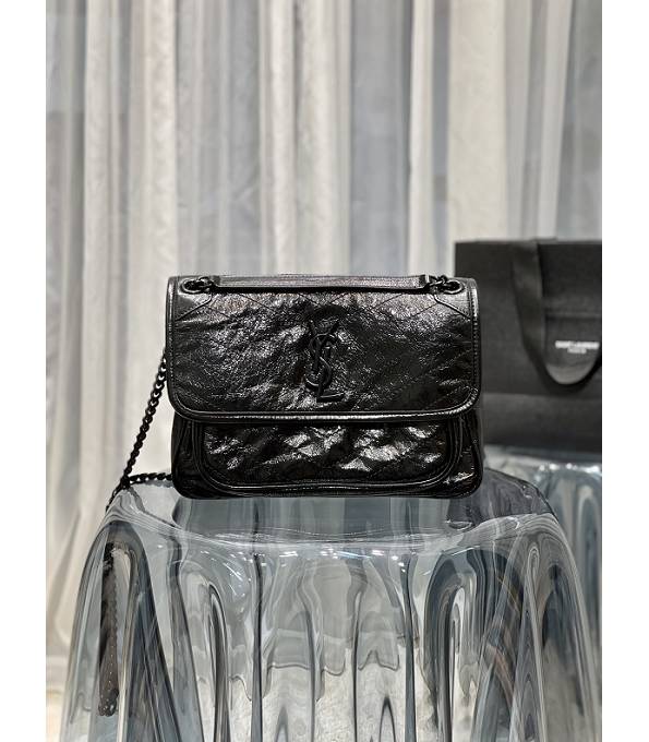 YSL Niki Black Original Oil Wax Calfskin Leather Black Metal Medium Crossbody Bag