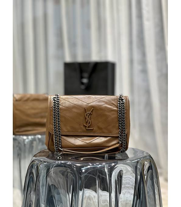 YSL Niki Caramel Original Oil Wax Calfskin Leather Silver Metal Medium Crossbody Bag
