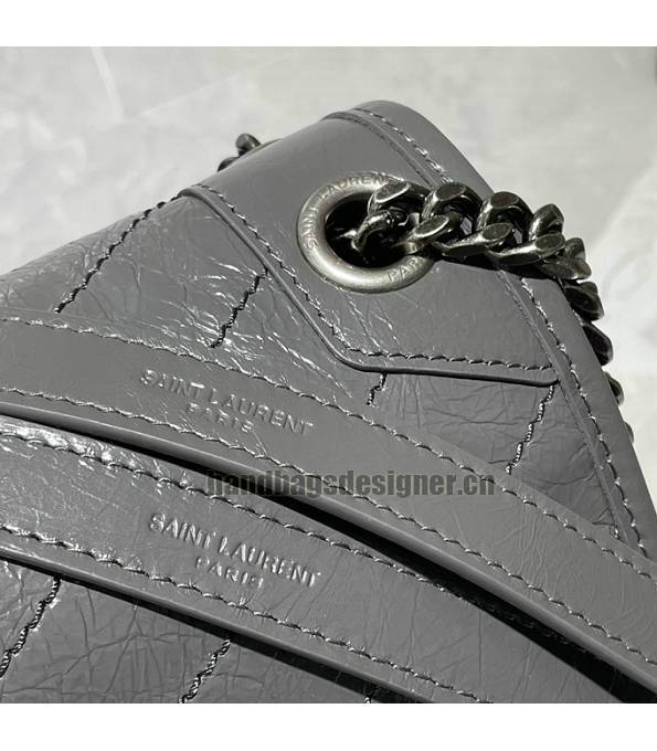 YSL Niki Dark Grey Original Oil Wax Calfskin Leather Silver Metal Medium Crossbody Bag-4