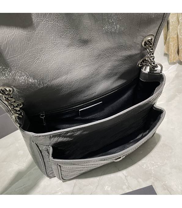 YSL Niki Dark Grey Original Oil Wax Calfskin Leather Silver Metal Medium Crossbody Bag-8