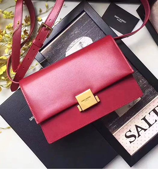 YSL Red Calfskin Leather Small Shoulder Bag Golden Buckle