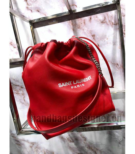 YSL Red Original Lambskin Bucket Bag-7