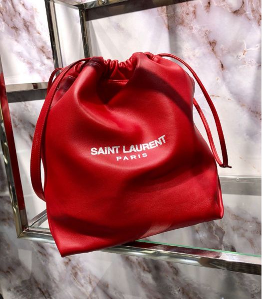 YSL Red Original Lambskin Bucket Bag