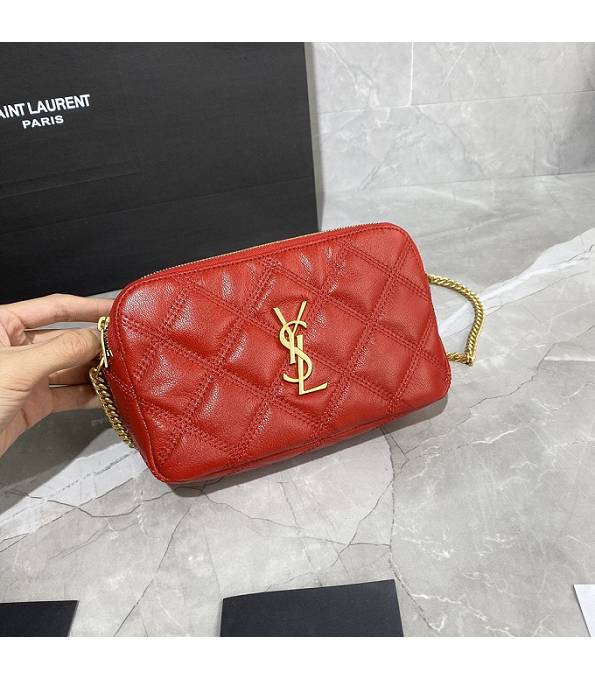 YSL Red Original Quilted Lambskin Leather Golden Metal Becky Double Zip Pouch-1