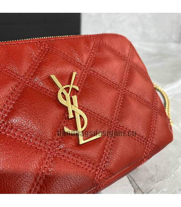 YSL Red Original Quilted Lambskin Leather Golden Metal Becky Double Zip Pouch-2