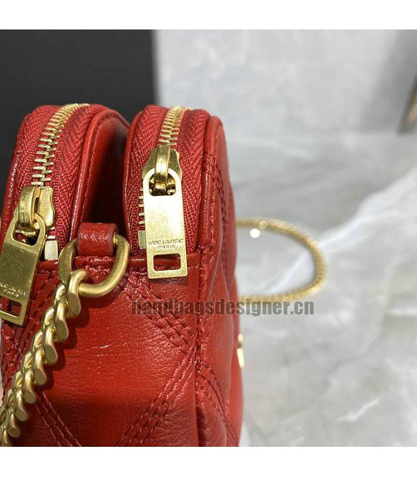 YSL Red Original Quilted Lambskin Leather Golden Metal Becky Double Zip Pouch-4