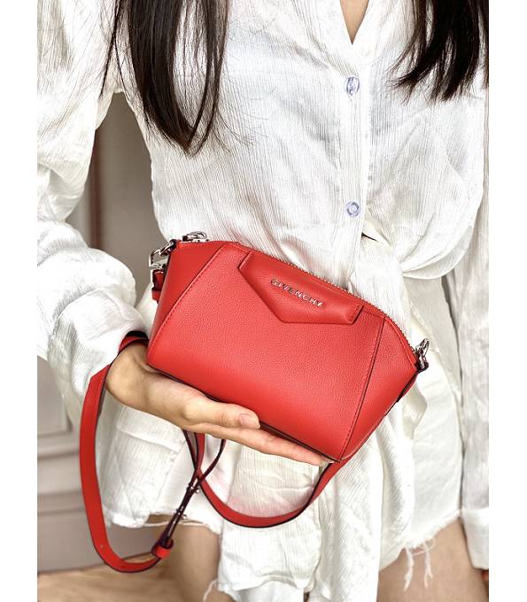 YSL Red Original Soft Plain Veins Lambskin Leather Antigona Nano Shoulder Bag