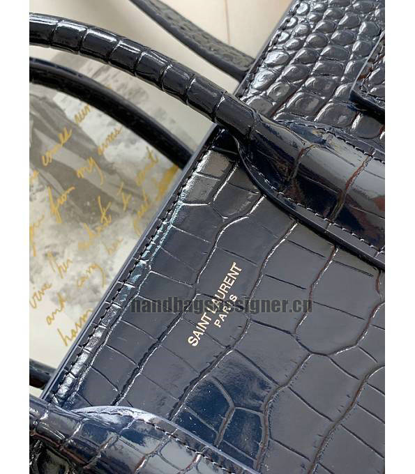 YSL Sac De Jour Dark Blue Original Croc Veins Leather 26cm Tote Shoulder Bag-4