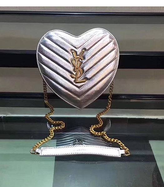YSL Silver Origianl Matelasse Lambskin Leather Golden Chains Love Box Bag