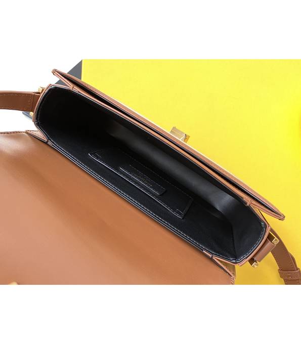 YSL Solferino Box Canvas With Brown Original Calfskin Leather Golden Metal 23cm Satchel Bag-8
