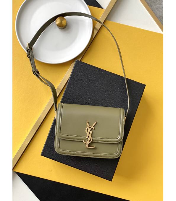YSL Solferino Box Olive Green Original Calfskin Leather Golden Metal 19cm Satchel Bag