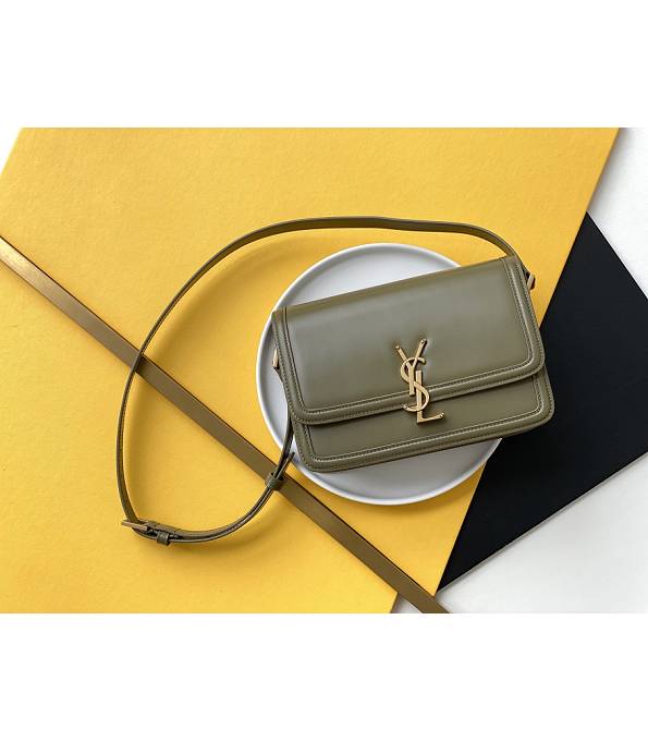 YSL Solferino Box Olive Green Original Calfskin Leather Golden Metal 23cm Satchel Bag