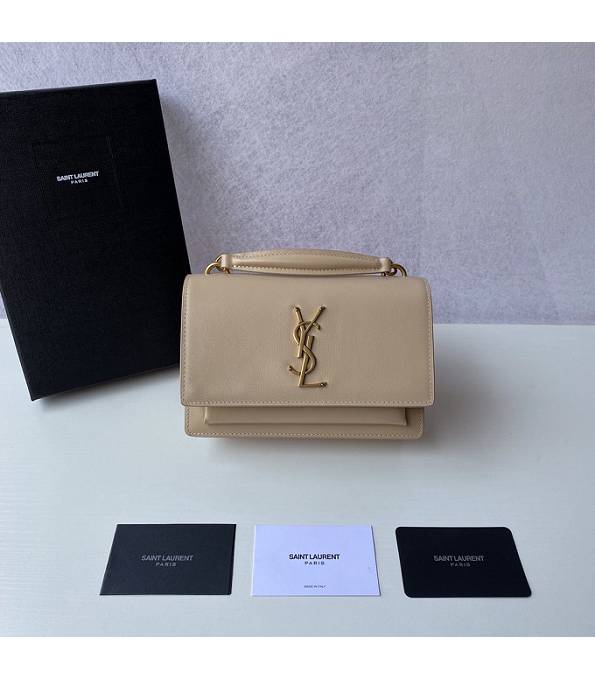 YSL Sunset Apricot Original Pin Stripes Leather Golden Metal Wallet On Chain