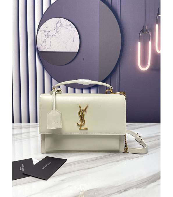 YSL Sunset White Original Calfskin Leather Golden Metal 25cm Top Handle Shoulder Bag
