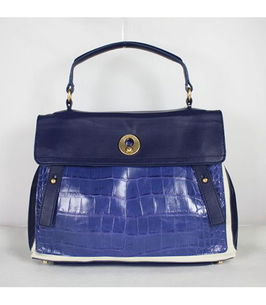 YSL Tote Bag Blue Croc Leather with Sapphire Blue Tote Bag