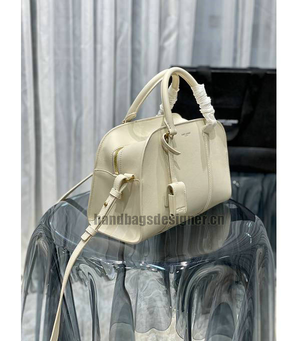 YSL White Original Calfskin Leather Golden Metal Lock Baby Duffle Bag-2