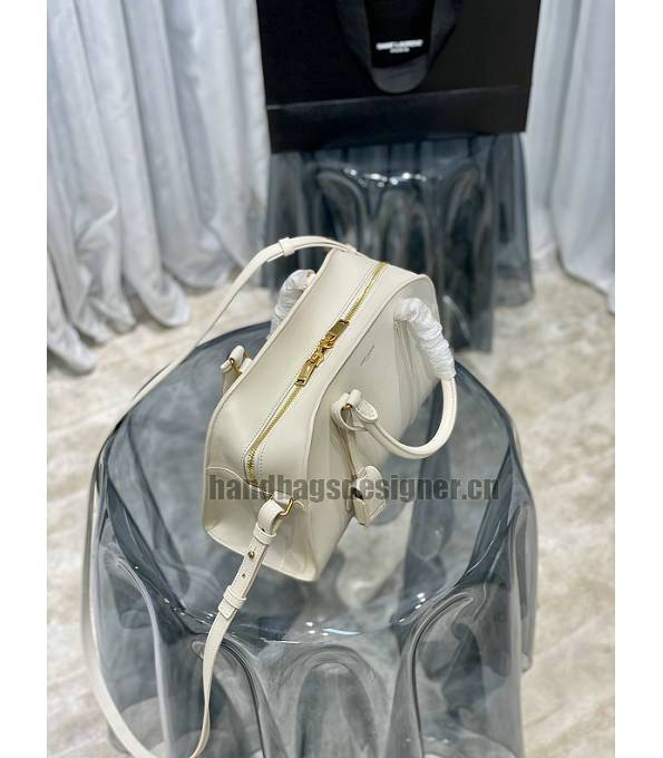 YSL White Original Calfskin Leather Golden Metal Lock Baby Duffle Bag-3