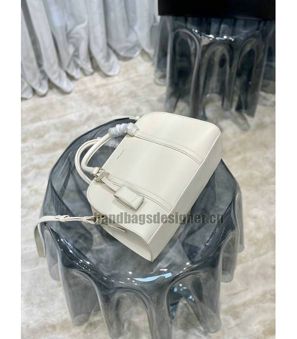 YSL White Original Calfskin Leather Golden Metal Lock Baby Duffle Bag-4
