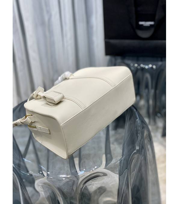 YSL White Original Calfskin Leather Golden Metal Lock Baby Duffle Bag-5