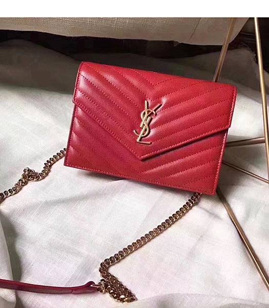 YSL YSL Woc Red Caviar Matelasse Calfskin Leather Golden Chains 19cm Shoulder Bag