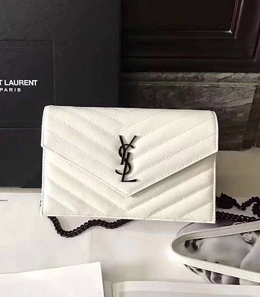 YSL YSL Woc White Caviar Matelasse Calfskin Leather Black Chains 19cm Shoulder Bag