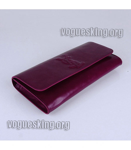 Yves Saint Laurent Belle De Jour Purple Red Oil Leather Clutch-3